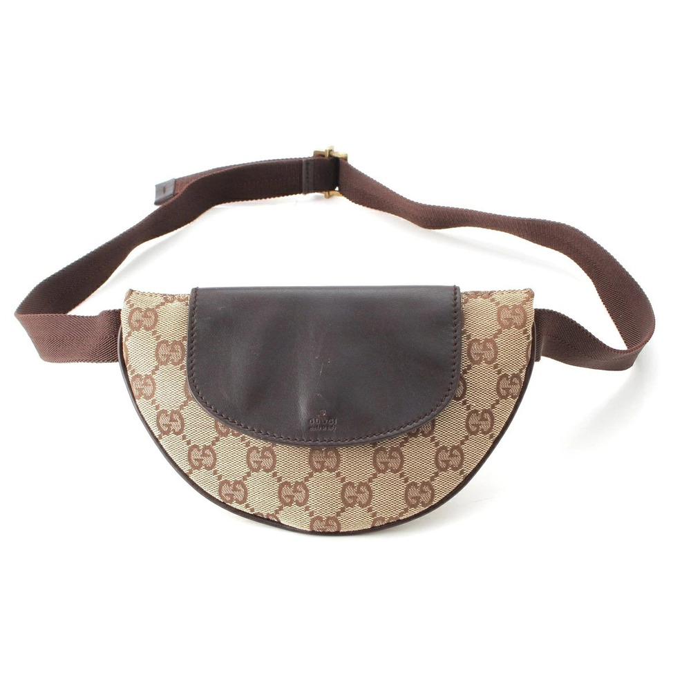 Gucci GG Canvas Half Moon Body Shoulder Bag Brown Beige Cream